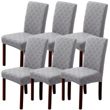 Dining Room Chair Covers, Elastic Fabric Non-Slip Removable & Washable Furniture Protector for Wingback Chairs, Set of 6 Gray