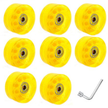 8-Piece 32X58Mm 82A Roller Skate Wheels with Bearings for Indoor Outdoor Use Yellow with Wrench for Easy Removal