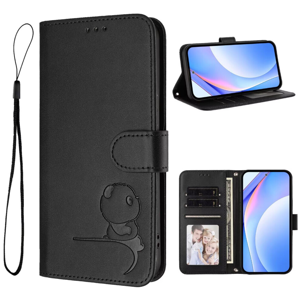 Oppo A74 4G Case Fits F19 A95 4G Embossed Panda Wallet Shockproof Leather Kickstand Card Holder Magnetic Closure Black 9382693520395