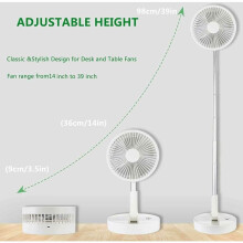Foldable Table Floor Standing Fan, Rechargeable Portable Telescopic Pedestal Fan with 4 Speeds Setting & Remote, Height Adjustable & 180 Angle Wind