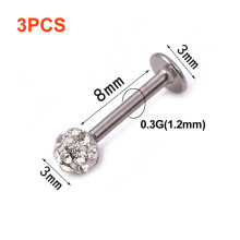 Pendiente de perforación con rosca interna, pendientes para tragus, joyería para perforación corporal con acento de circonita, labret de acero