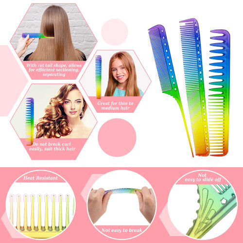 Σετ χτένων κομμωτηρίου Rainbow, αντιστατική χτένα styling ανθεκτική στη θερμότητα με 2
