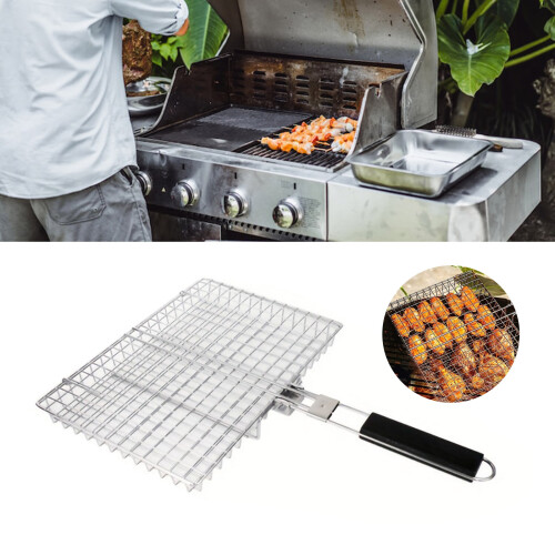 Professional Nonrust Steel BBQ Cooking Basket 32cm With Long 1