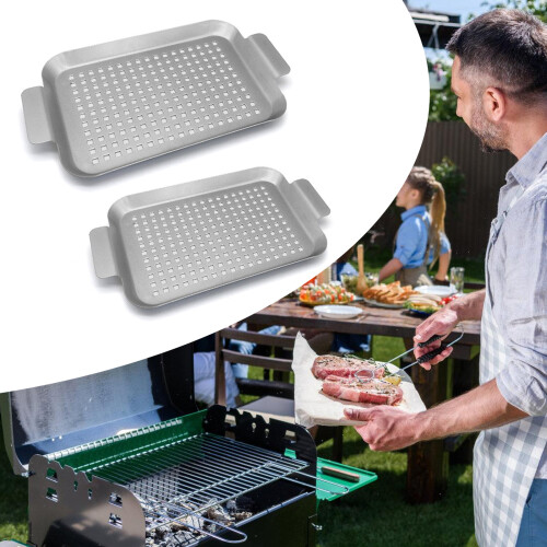 2Pcs Ofen Backform Cookie Tablett Metall Grill Platte BBQ Grill 1
