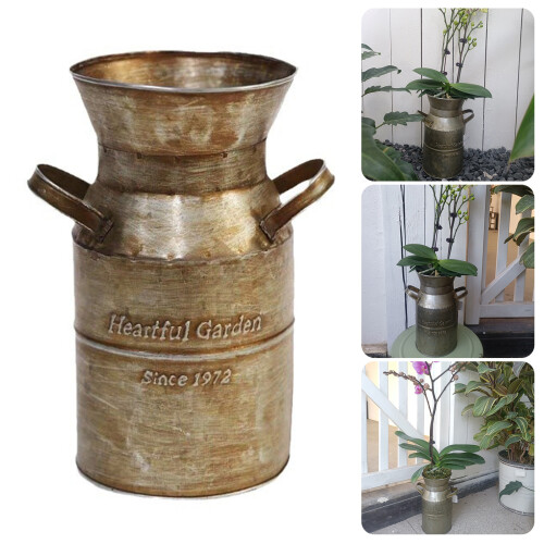 Bauernhaus-Blumenvase, Blecheimer, antike französische 1
