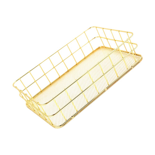 Space Saving Metal Grid Storage Tray For Countertop-gold