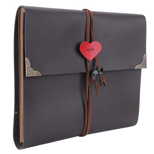 Vintage Leather Scrapbook For Creative Personalization, Customizable Closure With Strap And Durable Construction For Long-Term Storage, Refillable Pho 1