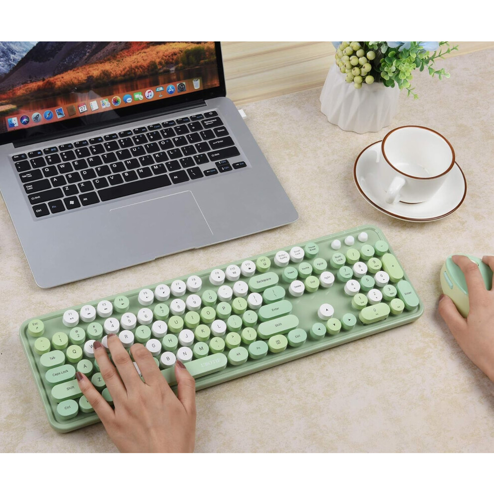 Kabelloses Tastatur-Maus-Set, 2,4-GHz-Funktastatur mit runden Retro-Tastenkappen, leise und komfortable optische Maus, unterbrechungsfreie Verbindung