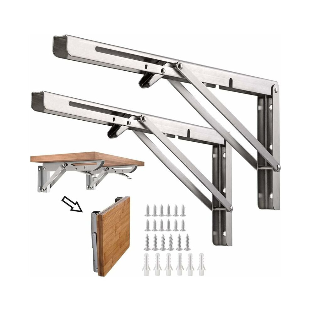 Folding Shelf Brackets For Diy Wall Mounted Projects, Triangle Structure Space Saving Bracket, Heavy Duty Stainless Steel For Home And Workshop Use 9128293040457