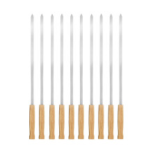 Outdoor Camping Metal BBQ Fork With Wooden Handle, 47X14cm, Durable Grilling Tool For Roasting Sticks, White Color