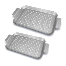 2Pcs Outdoor Frying Pan Cookie Baking Tray Metal Grill Plate
