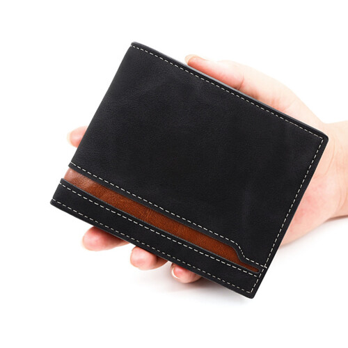 Modern Men's Short Wallet Patchwork Pattern Soft PU-Blue 2