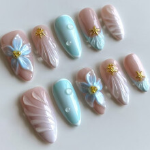 Press on Nail Short Almond Fake Nail French Full Cover Acryl