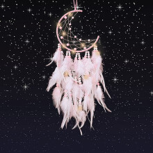 Atrapasueños, diseño de luna hecho a mano con energía positiva, decoración de plumas nativas americanas para buenos sueños, decoración de pared