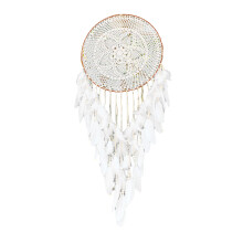 White Feather Dream Catcher, Boho Macrame Wall Hanging Infused With Natural Healing Crystals, A Symbol Of Positive Energy