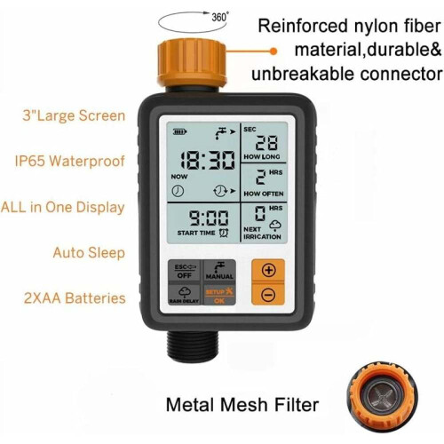 Smart Water Timer for Garden Irrigation, Rain Delay Programmable Sprinkler Timer with Large Screen Auto Manual Mode, Waterproof Child Lock Drip 2