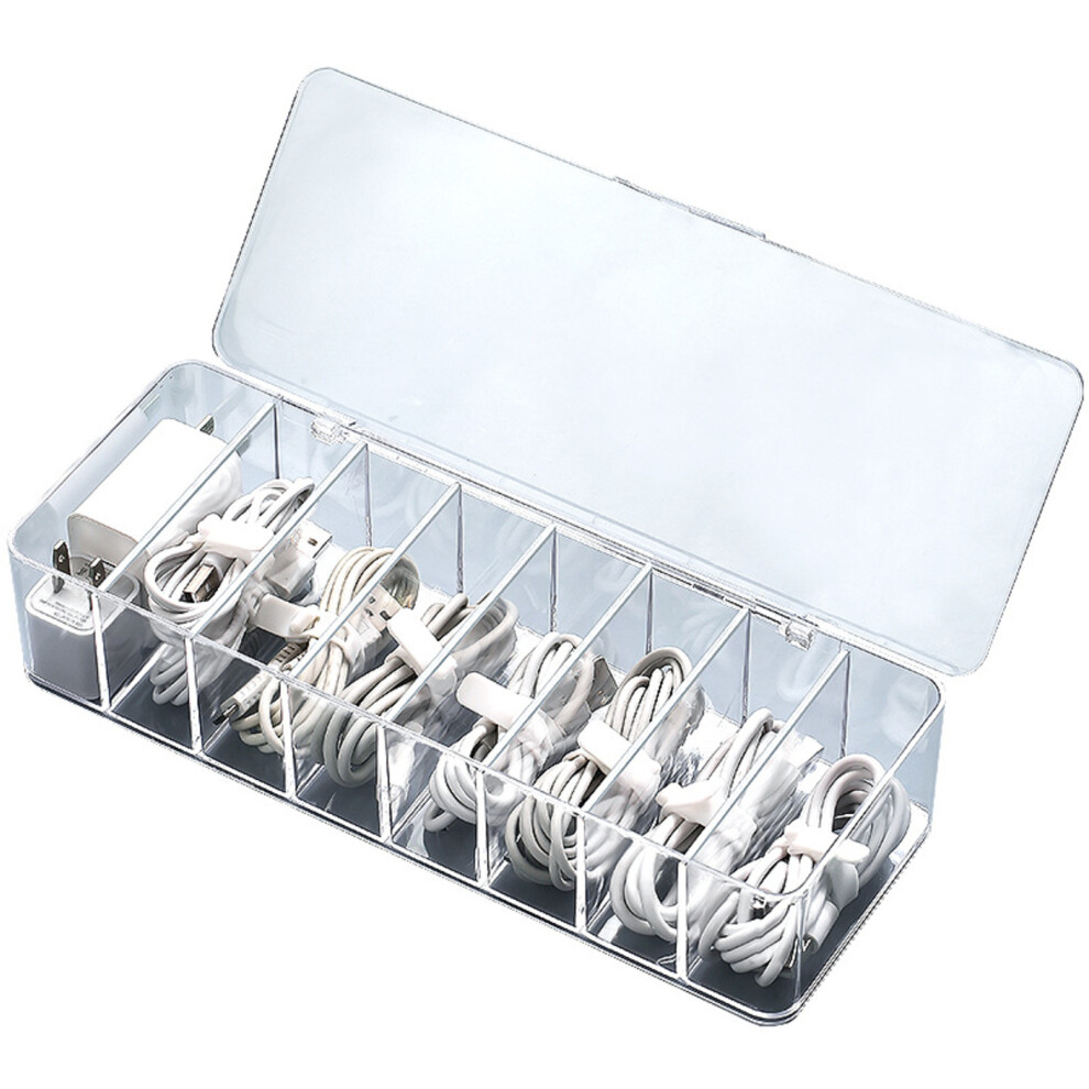 Compact Portability Clear Plastic Cable Organizer With Removable Dividers For Electronics, Cosmetics, And Office Supplies (8 Compartments) 9405630515114