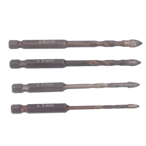 Premium Masonry Drill Bit Set 4 Pcs 3mm to 6mm for Tile Slate Glass Plastic