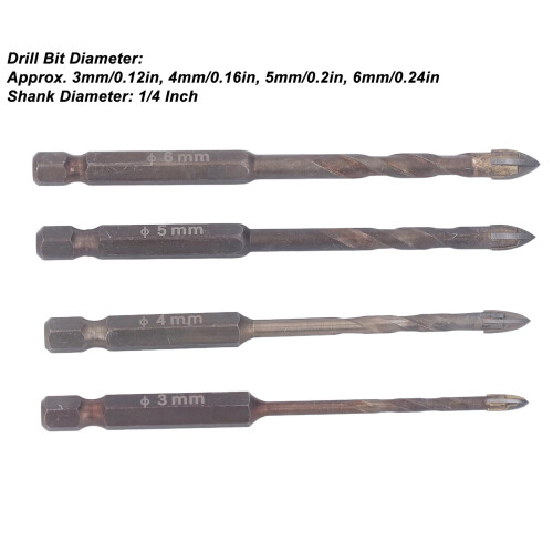Premium Masonry Drill Bit Set 4 Pcs 3mm to 6mm for Tile Slate Glass Plastic 1