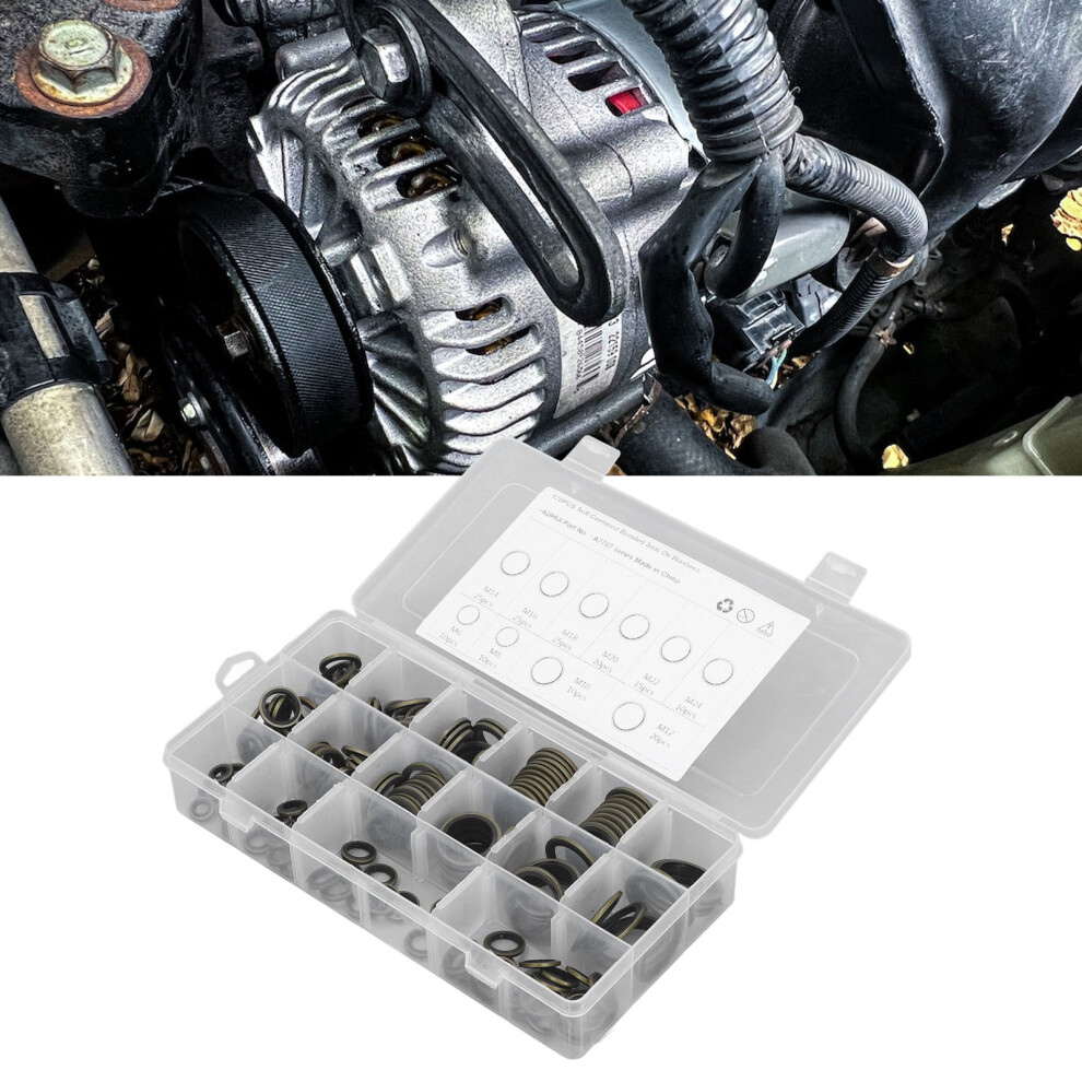 170Pcs Drain Plug Gasket Set, 10 Sizes Rubber & Metal, Storage Box 5021368923478