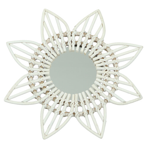 White Rattan Wall Mirror Flower Shape Rustic Vintage Decor, 11.6oz 2