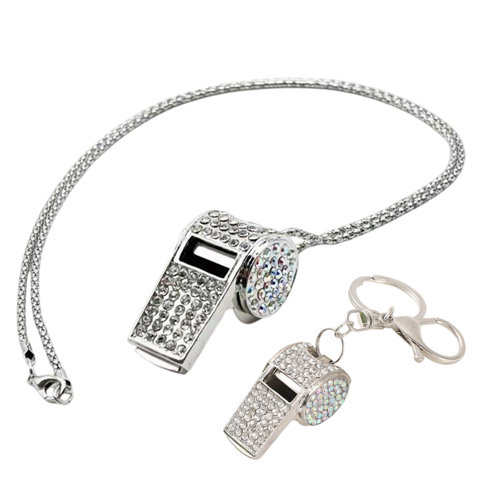 Stylish Rhinestones Accented Function- Necklace Keychain Silver 7732000600647