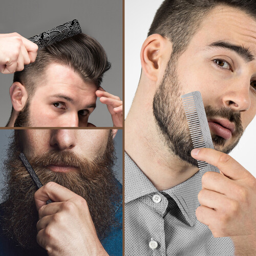 Compact Stainless Steel Beard and Mustache-Silver Sea waves 1