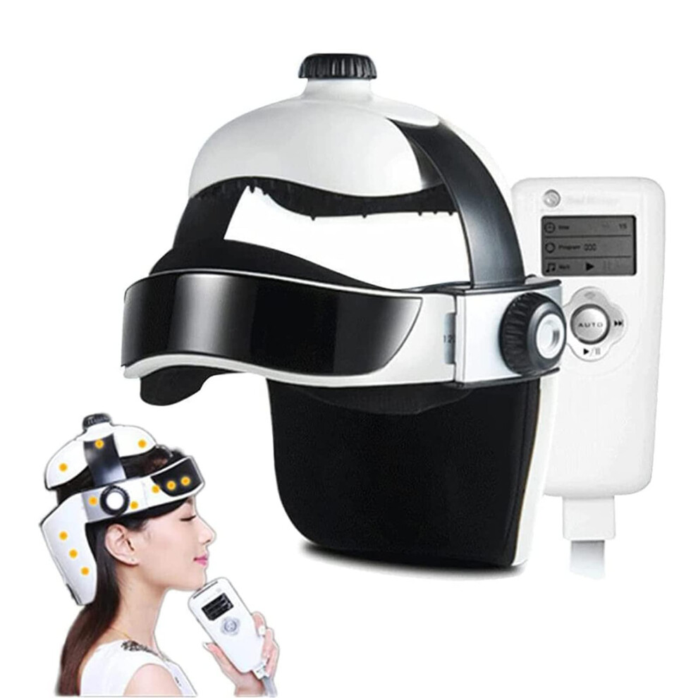Electric Head Massager Helmet with Heat, Vibration, Music and Air Pressure for Migraine Relief