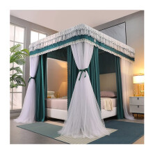 European luxury Canopy mosquito net For Bedroom Decor For Single Or Double Bed With Metal Support Green1 180X220cm