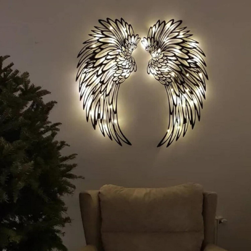 Timeless Metal Angel Wings, Hollow Design, Durable Metal Materials, LED Lights, Perfect Gift Option, Ideal For Indoor Outdoor Decoration (12 Inches)