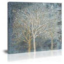 Canvas Art Wall Decor, Abstract Landscape Design Modern Tree Painting with Vibrant Colors Blue White Tone, High Definition Giclee Print Gallery Wrappe