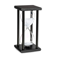 Sleek Office Accoutrement, 20 Minute White Sandglass, Elegant Glass Timer Adorned With A Black Wooden Stand, Ideal For Meetings And Study Sessions