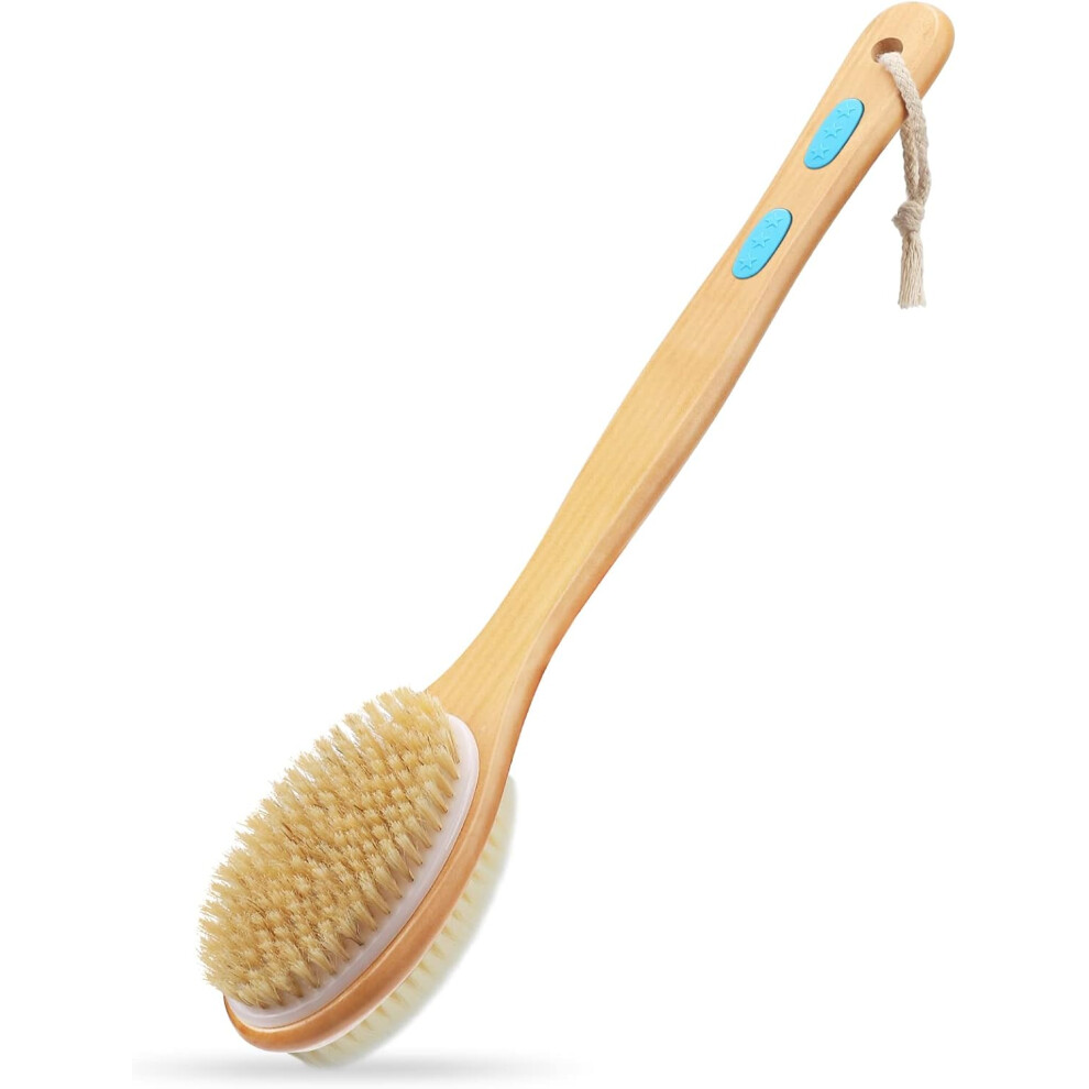 Double-Sided Bristles Body Scrubber for Exfoliating, High Quality Shower Brush with Moisture Compatibility for Full Body Scrubbing, Ergonomic Long