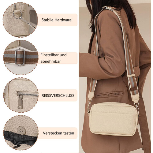 Δερμάτινη τσάντα ώμου Vegan Crossbody για γυναίκες, ελαφριά μικρή τσάντα ώμου με 2