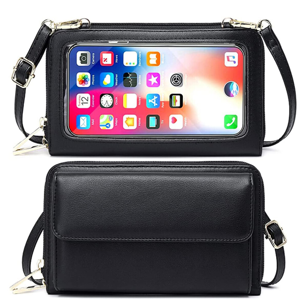 Touchscreen Window Crossbody Cell Phone Bag, Rfid Protection Phone Purse With Multi Pocket Design And Adjustable Strap, Pu Leather Lightweight 9128293044578