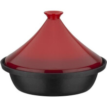 Tajine aus massivem Gusseisen - GSW - 30 x 22 cm - Keramikdeckel - Induktion - Rot