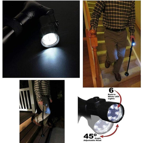 Walking Cane with LED Light, Adjustable Folding Stick for Elderly, Cushion Handle, Quad Base 1