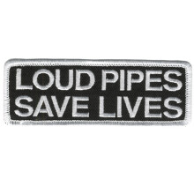 Motorcycle Embroidered Patch Loud Pipes Save Lives 4x2 Inch Heat Sealed Biker Sew On Patch