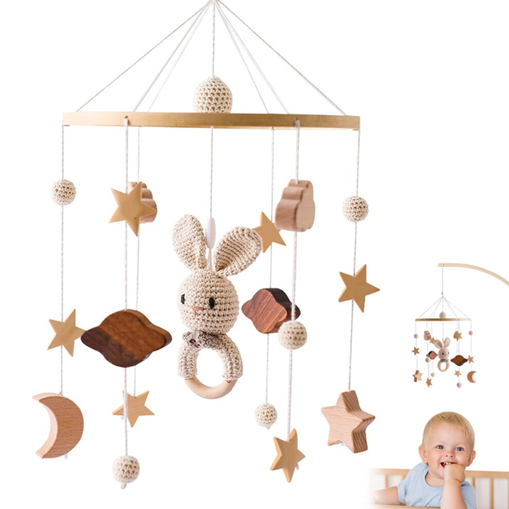 Baby Mobile Rabbit Style Crib Mobile for Boys and Girls, 3D Clouds Animals, Wind Chimes, Nursery Decor, Kids Room Decor
