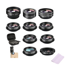 Kit d'objectifs compacts pour smartphone, comprenant un objectif macro 15x et un objectif grand angle 0,5x, compatible avec iPhone et Android. Idéal