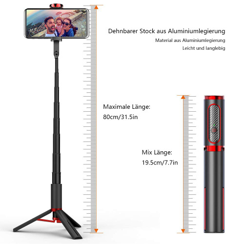 Τρίποδο Selfie Stick, Βάση Bluetooth Remote Aluminum από κράμα αλουμινίου για συμβατότητα με
