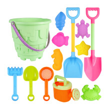 13-teiliges Strandburgen-Bauset, Plastikschaufeln und Eimer-Grün