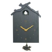 Modern Cuckoo Wall Clock with Bird, 12 Inch Gray Wooden Design, Hourly Call for Home Decor