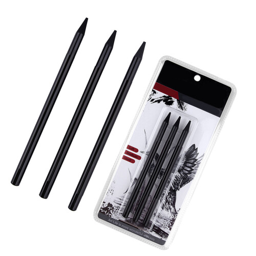 Professional Charcoal Pencils Set 3 Pcs Soft, Medium, Hard for Sketching