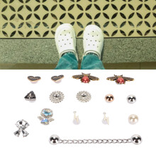 Damen Mädchen Glänzende Metall-Löcher Schuhe Dekoration DIY Schmuck ESH2035