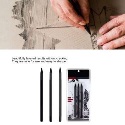 Professional Charcoal Pencils Set 3 Pcs Soft, Medium, Hard for Sketching 2