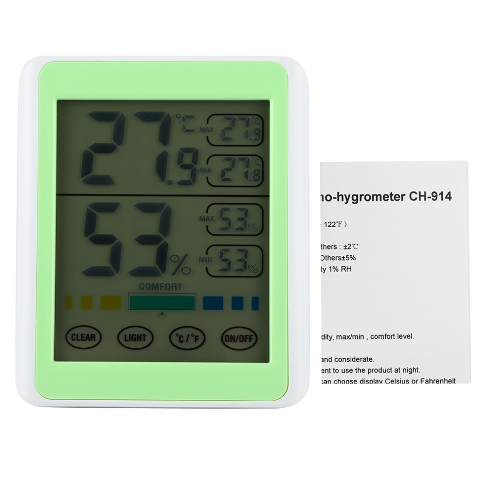 White/Green Indoor Climate Monitor With Digital Thermometer Hygrometer, Accurate Environmental Reader For Household, +, Features Desktop Wall Mount Sens