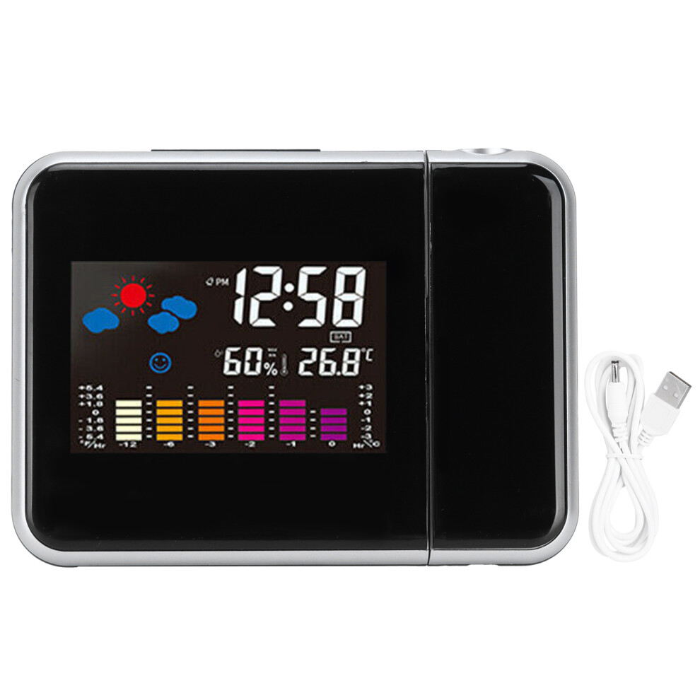 Bedroom Projection Alarm Clock, Digital Clock with Multifunctional Weather Station, 180 Degree Rotation Projection for Easy Viewing