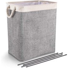 Laundry Hamper with Support Rods, Collapsible and Removable Frame for Flexibility, Durable Linen Material Resists Tears, Extended Rope Handles for Eas