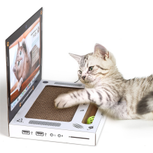 Y17A Katzen-Laptop mit plüschiger Maus und Glockenkugel Langlebiger Wellpapp-Katzenkratzer Papp-Kratz-Laptop für